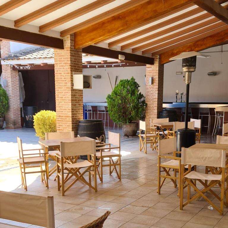 Sunny courtyard terrace at the hostal